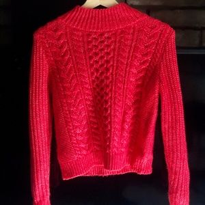 LOFT brick red cable-knit sweater (Petite)